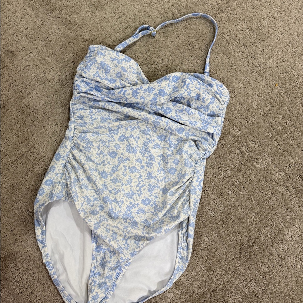 Blue & White Floral One-Piece Swimsuit